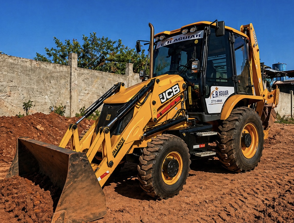 Retroescavadeira JCB ER Aguiar disponível para locação em Macaé/RJ